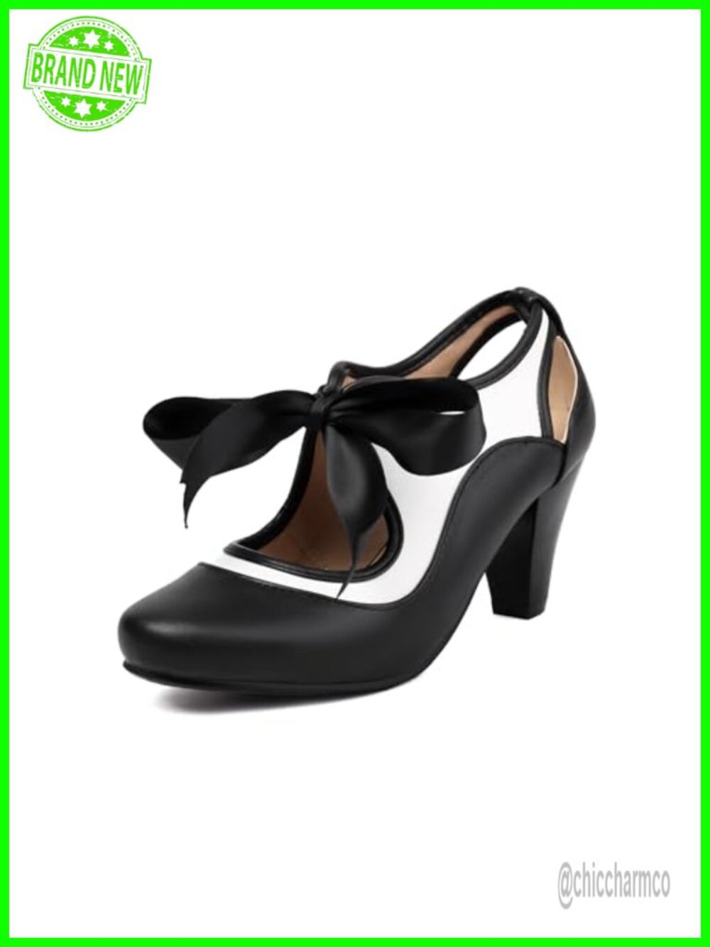 Vintage Mary Jane Lace Up Closed Round Toe Block Heel Pumps 1950s Retro Shoes
